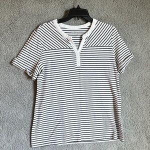 Coral Bay Women’s Striped Roll Up V Neck Summer Top Size L